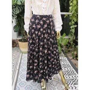 Ralph Lauren Denim & Supply Floral Tiered Maxi Skirt Black S Boho